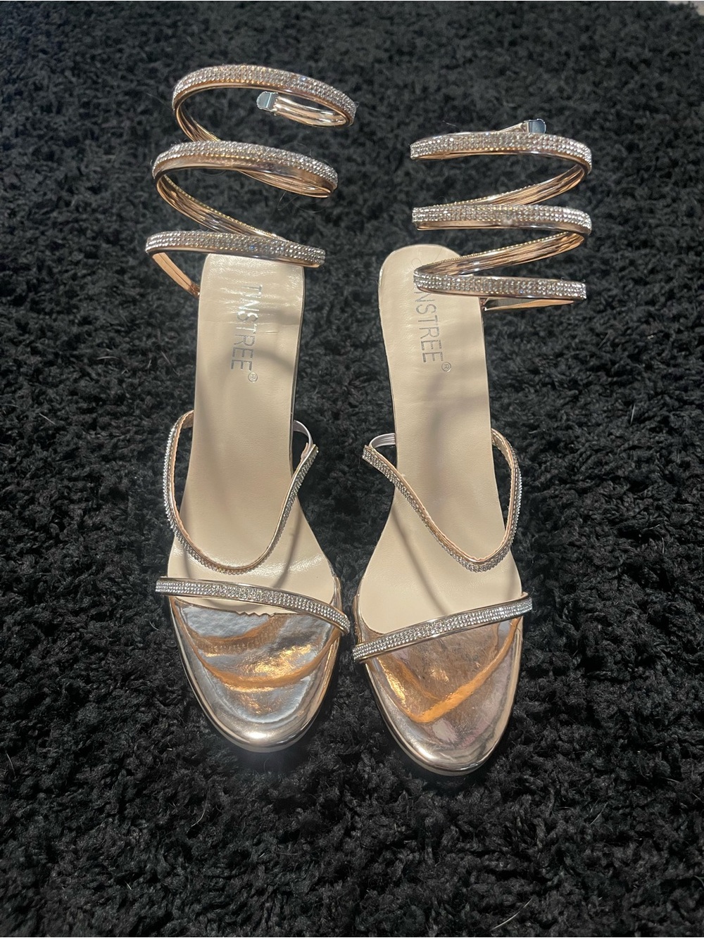 Rose Gold Spiral Strap Evening Sandals
